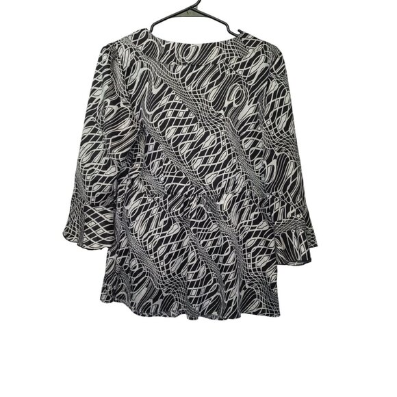Moonlight Babydoll Top M Black White Geometric 3/4 Bell Sleeve Whimseygoth - Picture 3 of 15